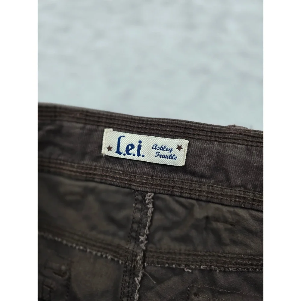 L.E.I. Cargo Shorts Womens Junior 15‎ Brown Cotton Utility Ashley Trouble NEW